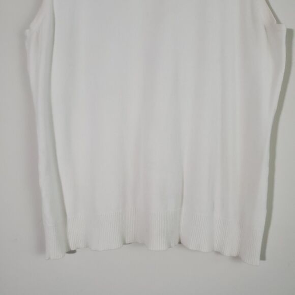 Cable & Gauge Sweater Large White Turtleneck Sleeveless Capsule Wardrobe Minimal - Picture 3 of 12